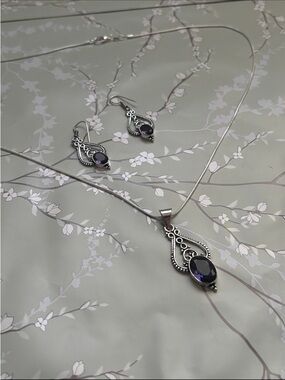 Amethyst sterling silver necklace and earrings